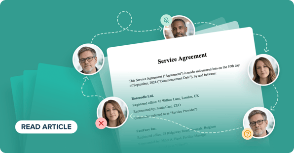Service agreement connected to several stakeholders, showing unclear contract ownership and fragmented contract management processes.